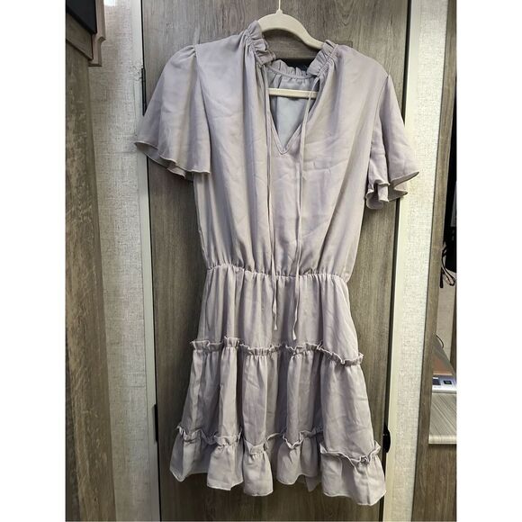 NEW Dokotoo Split V Neck Ruffle Chiffon Elegant Mini Dress S - Picture 1 of 3